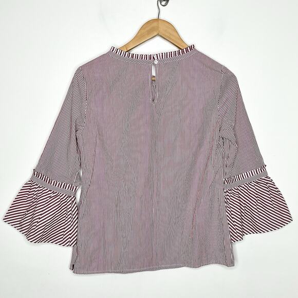 Talbots Flare Sleeve Striped Top Red Womens XS Preppy Bell Nautical Ruffled - Picture 6 of 6